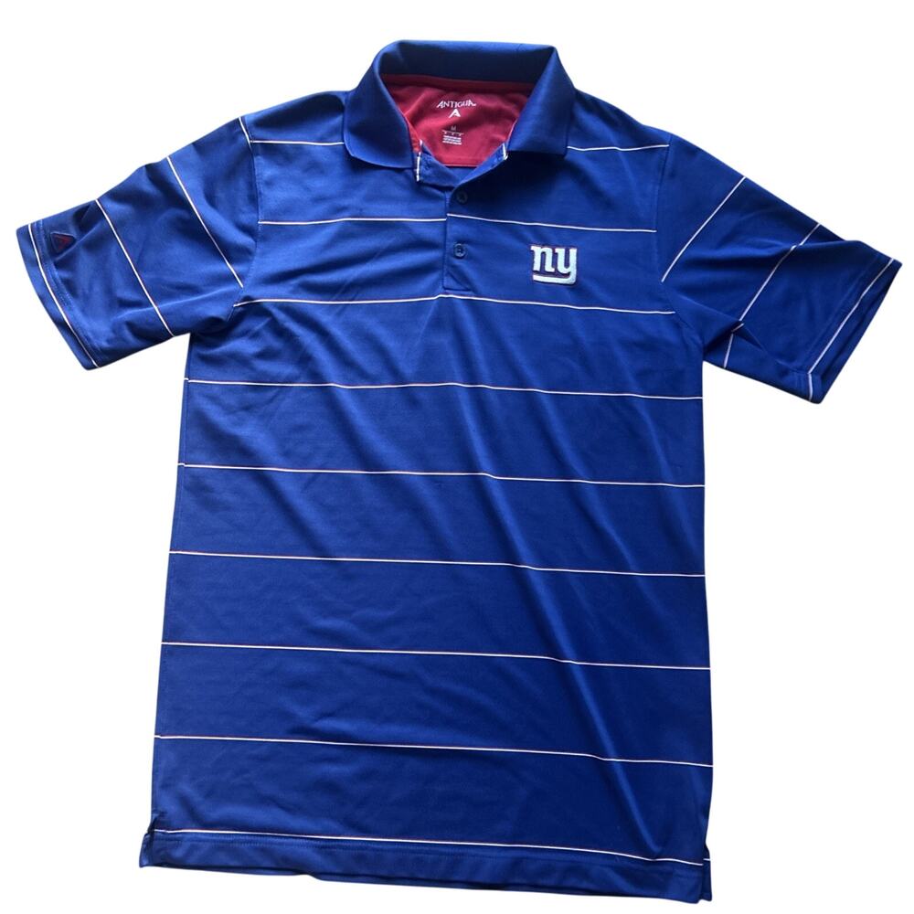 Men’s NFL Football New York Giants NY Logo Blue Striped Golf Polo Shirt Size XL
